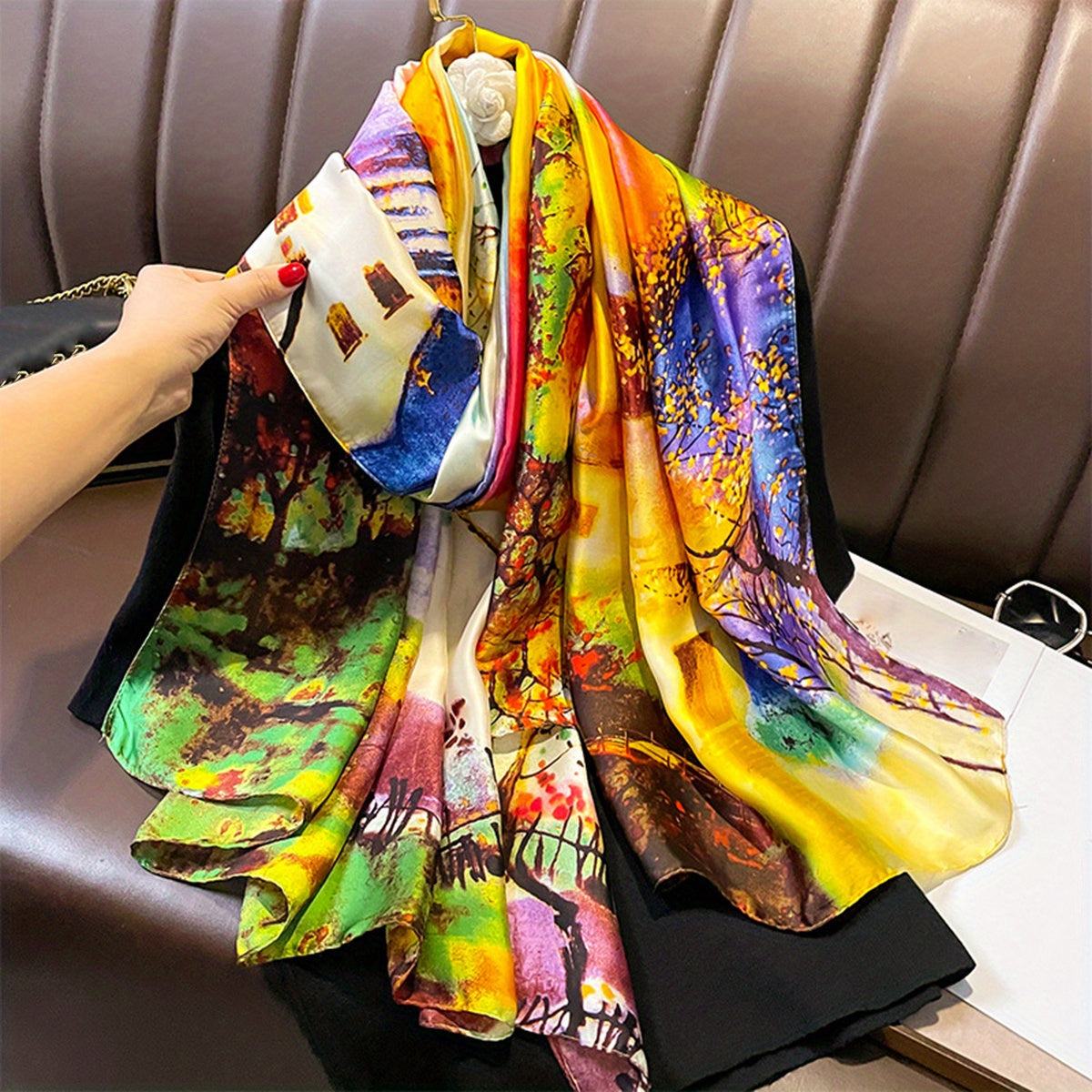 35.4"×70.9" Elegant Landscape Print Scarf Shawl - Windproof, Trendy, and Versatile Outdoor Wrap for Women - Stylish Hijab, Perfect for Any Occasion
