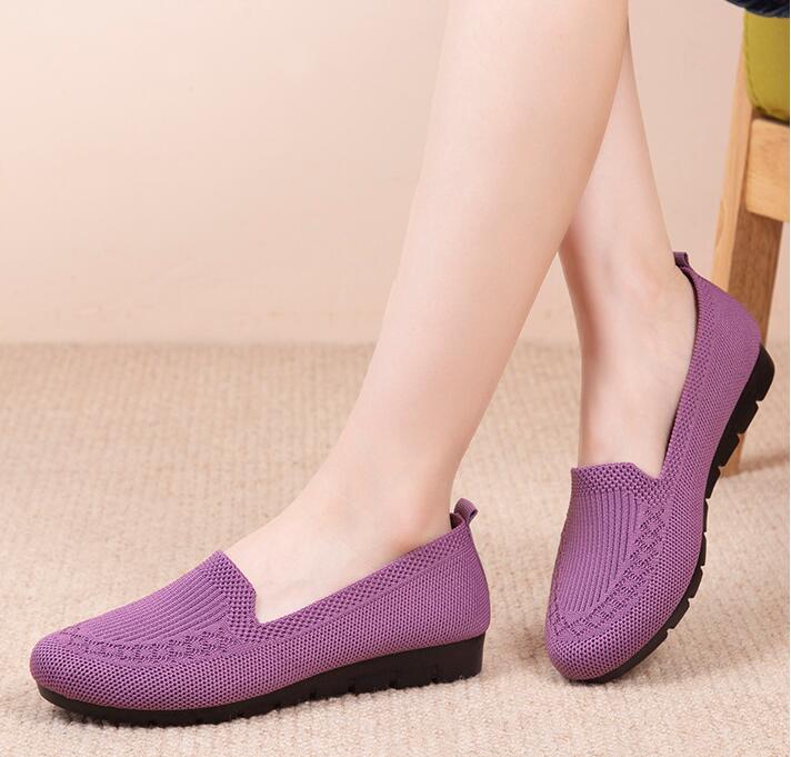 Women's Knitted Solid Color Loafers, Lightweight Non-slip Flat Slip On Shoes, Casual Walking Shoes