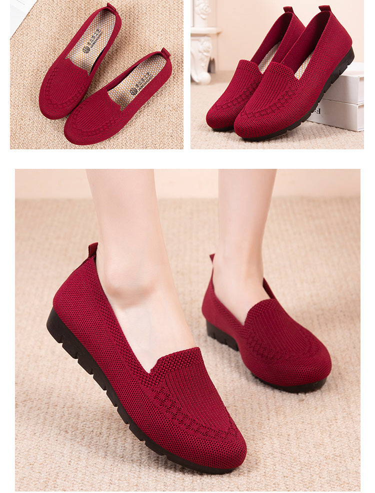 Women's Knitted Solid Color Loafers, Lightweight Non-slip Flat Slip On Shoes, Casual Walking Shoes
