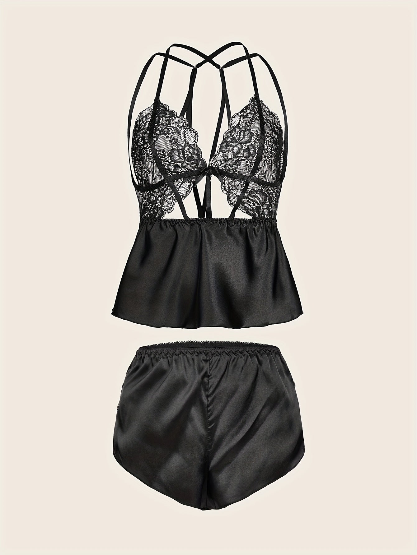 Y383 European Style Sexy Lace Color Patchwork Beautiful Back Pajama Set