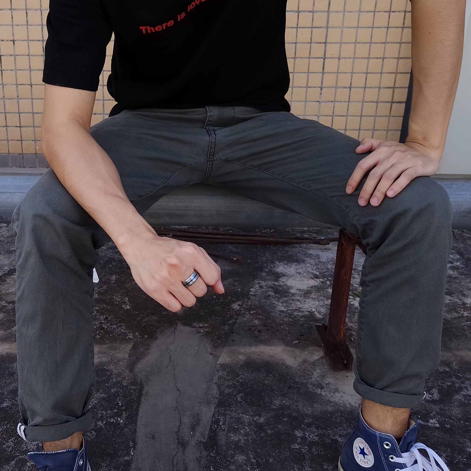 1pc 8mm Blue Tungsten Men's Ring - Heavy-Duty Carbide Ring, Blue, Durable Wedding, Anniversary Gift for Men, Casual Attire, Simple & Stylish Carbide