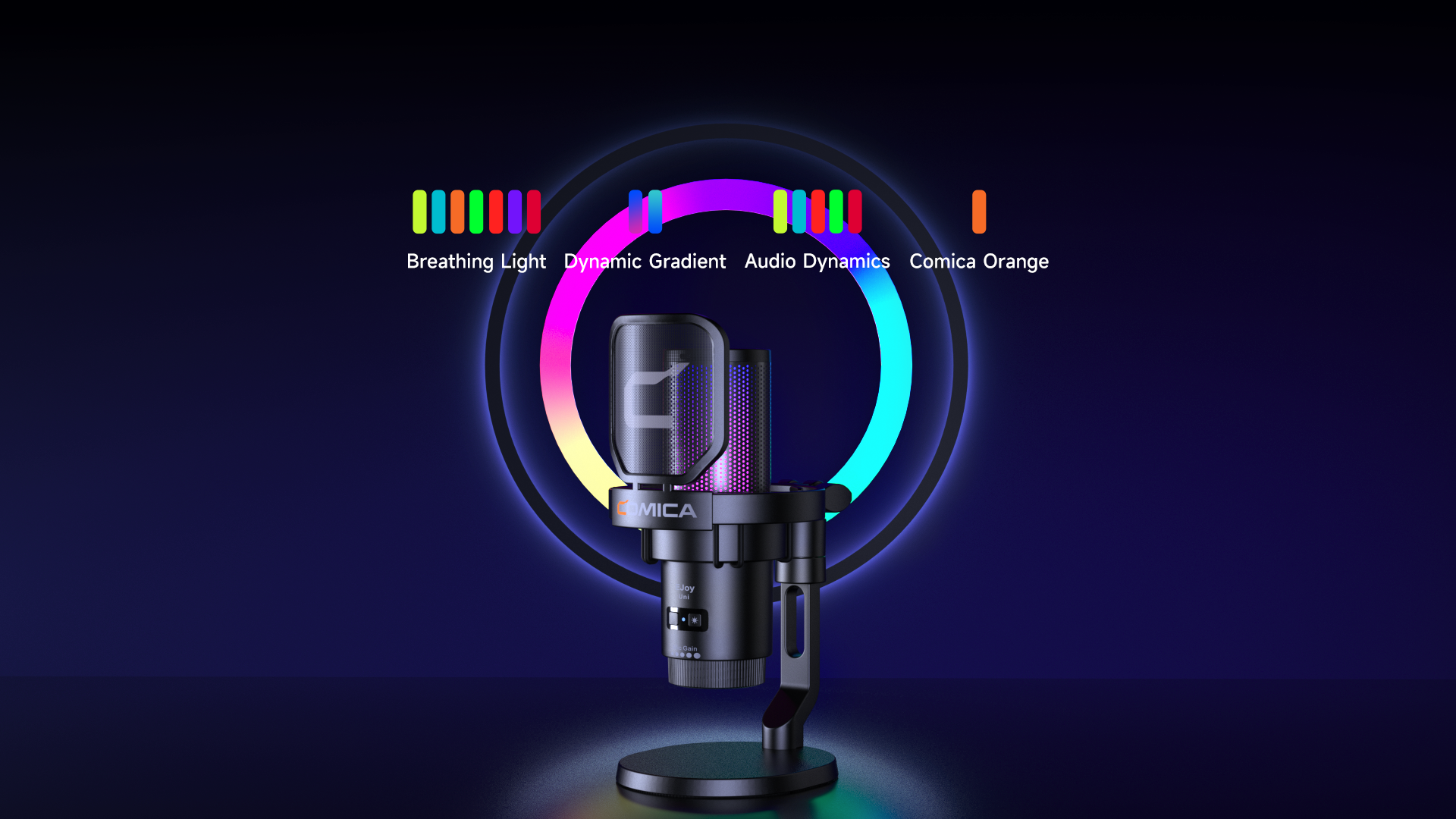 COMICA Uni Pro Wireless USB Gaming Microphone for PC Laptop Smartphone Noise Cancellation Condenser Mic with RGB Lights