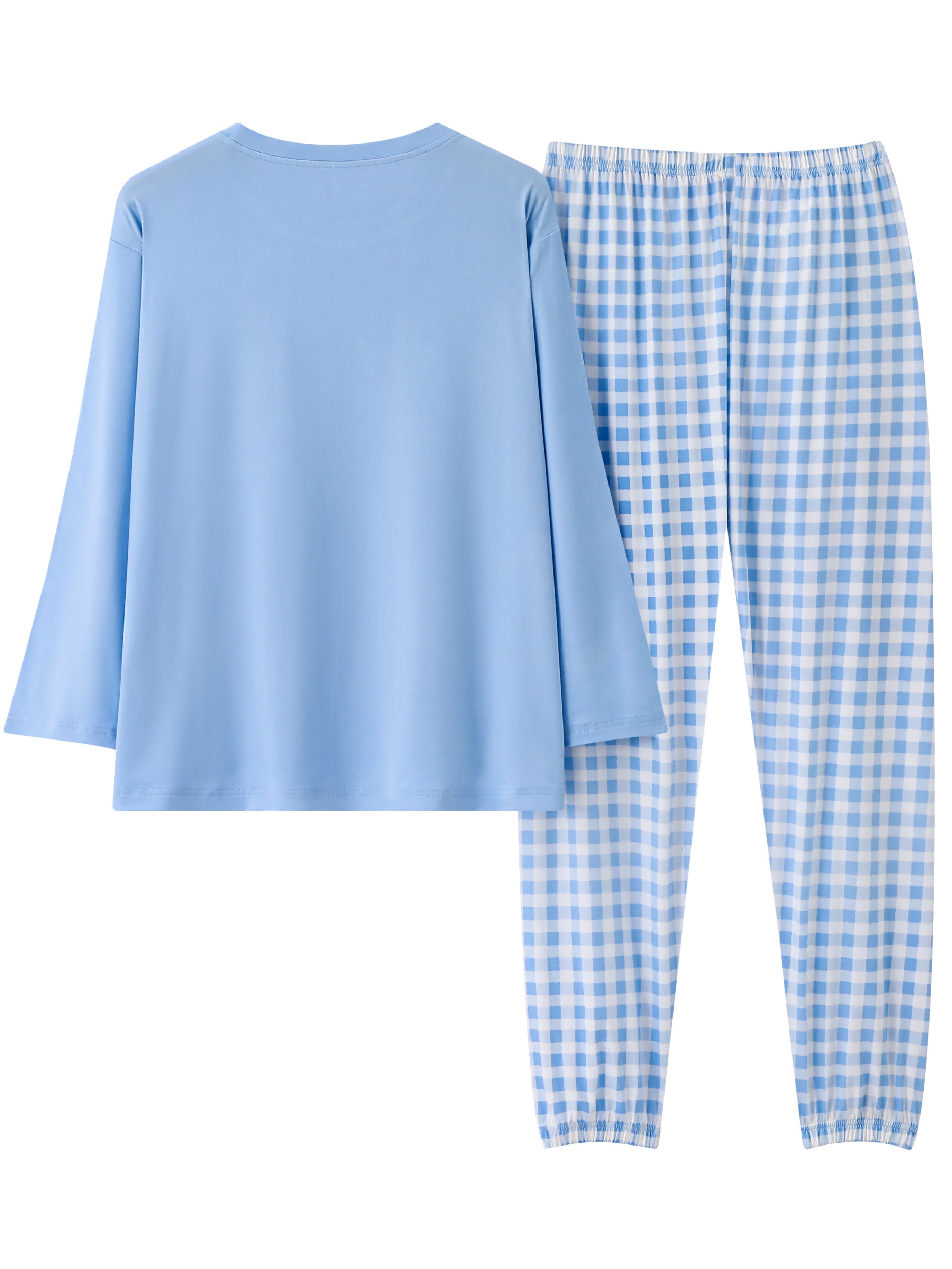 Women'S Plus Size Pink Plaid Pajama Set - Casual Long Sleeve and Pants Loungewear with Pockets, Stretchy Polyester Fabric, Perfect for Spring & Fall, Plus Size Loungewear | Checkered Pattern | Polyester Fabric, Loungewear Paj