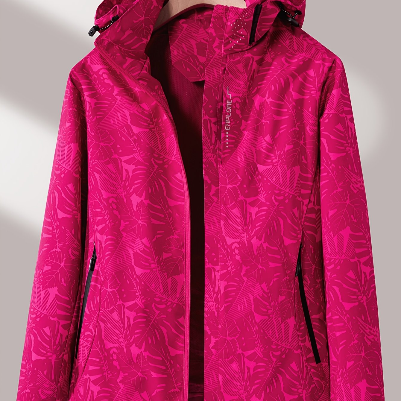 Women'S Windproof Jacket with Full-Zip Front - Lightweight Outdoor Coat, Stand Collar, Non-Stretch Fabric for Hiking, Camping, Travel - Bright Pink Windproof Shell (Spring/Fall/Summer) - Easy-Care Design, Hiking Gear, Camping