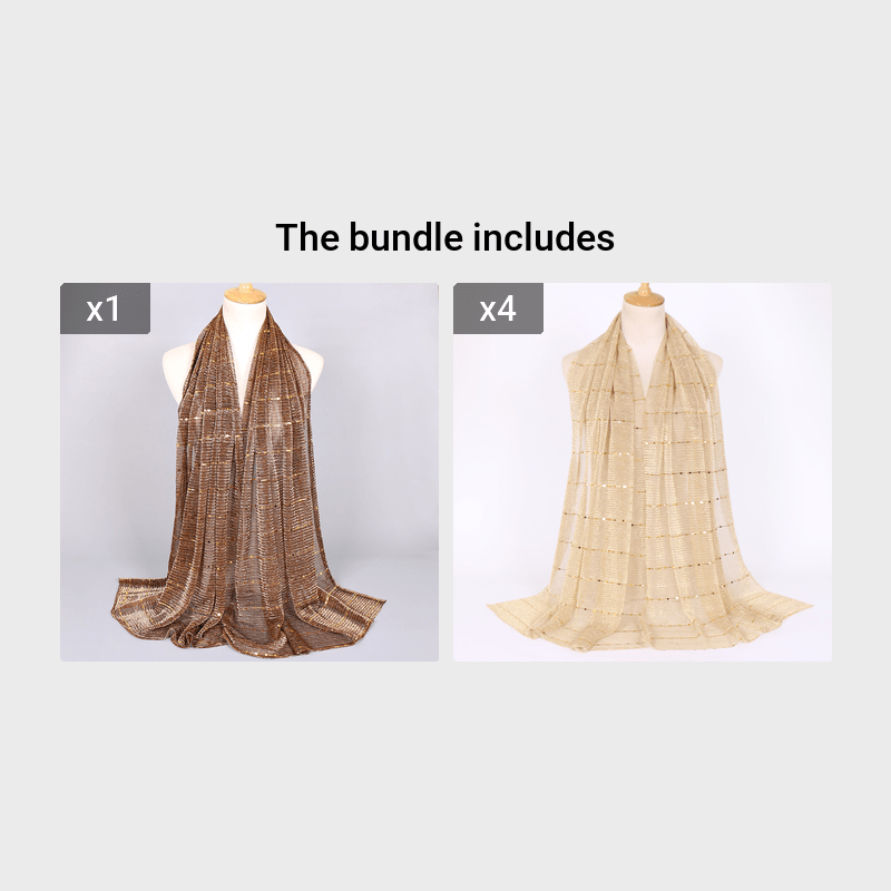 Women Solid Color Scarf Thin Breathable Shawl Lightweight Sparkling Metallic Wrap