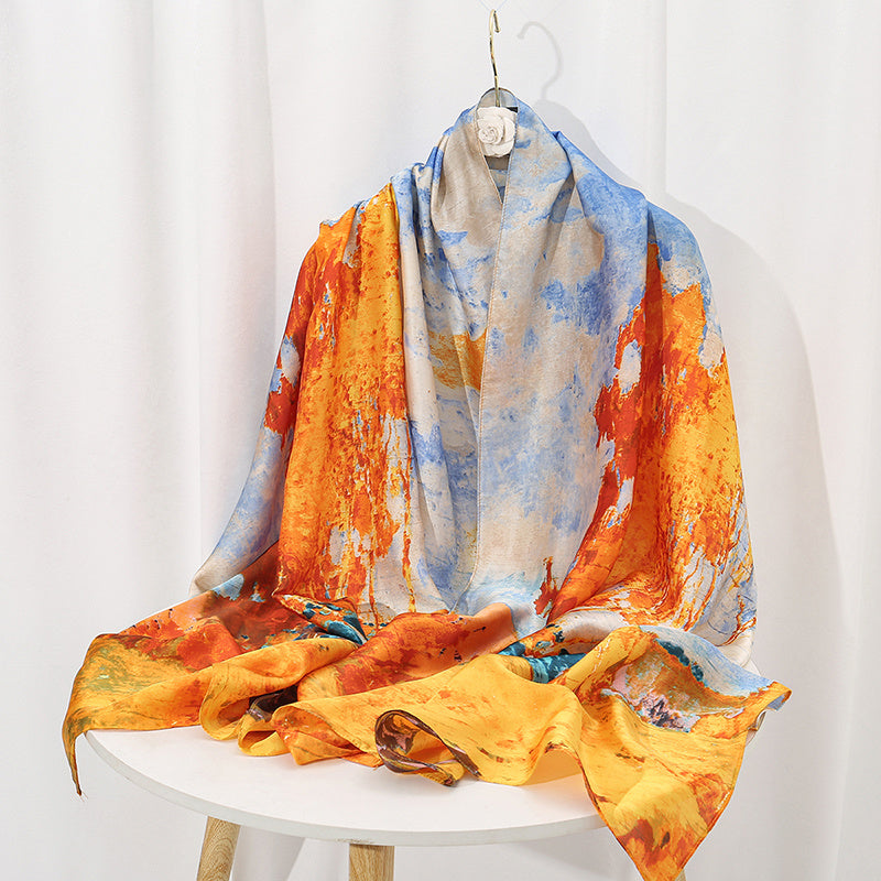 35.4"×70.9" Elegant Landscape Print Scarf Shawl - Windproof, Trendy, and Versatile Outdoor Wrap for Women - Stylish Hijab, Perfect for Any Occasion