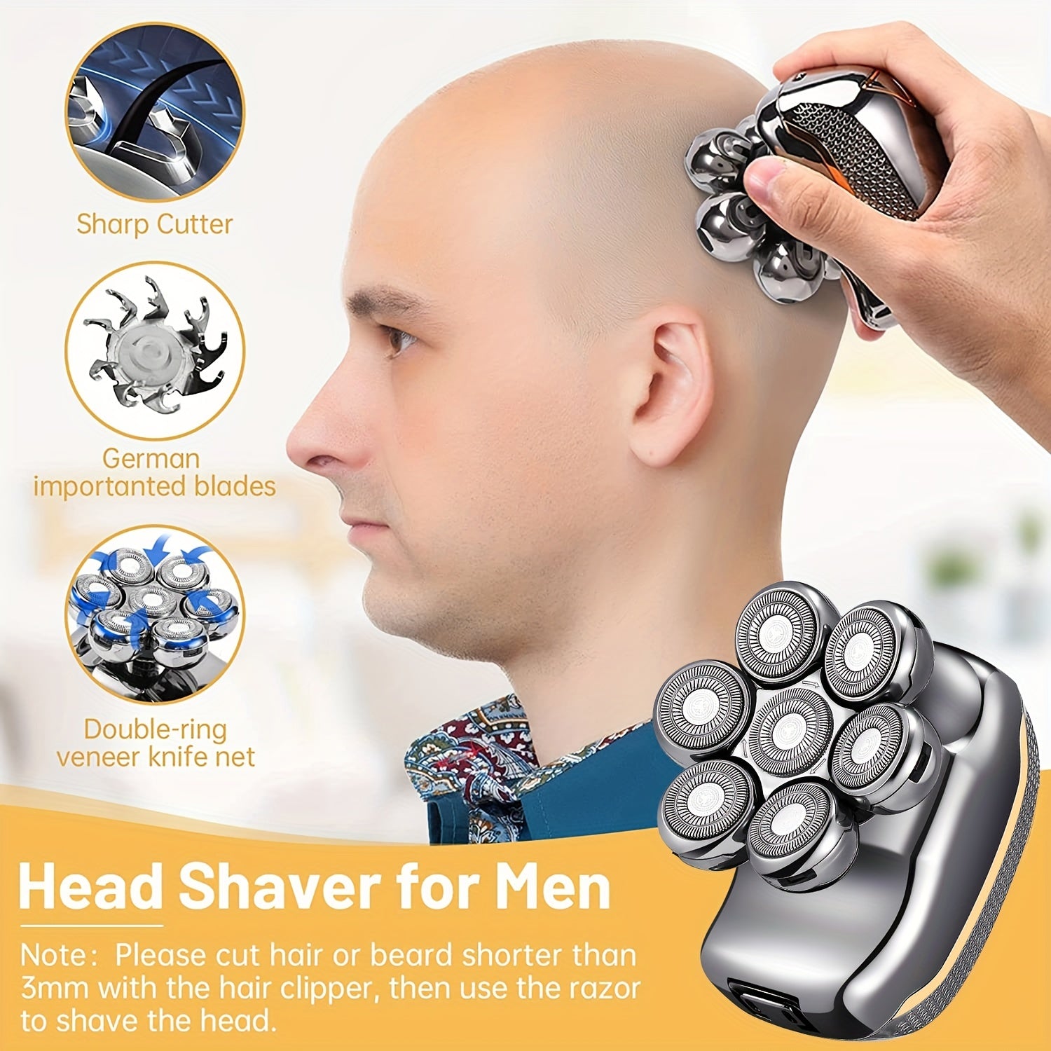 Men'S Electric Head Shaver Razor - Rechargeable Cordless Hair Shaving Razors for Bald persons