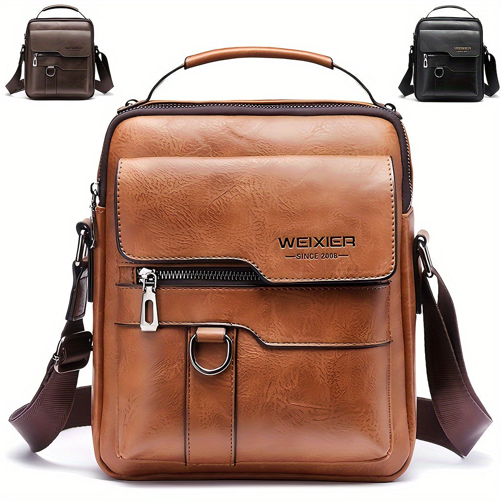 Men'S Vintage Crossbody Bag - Adjustable Strap, Multiple Compartments, Business Casual Shoulder Bag