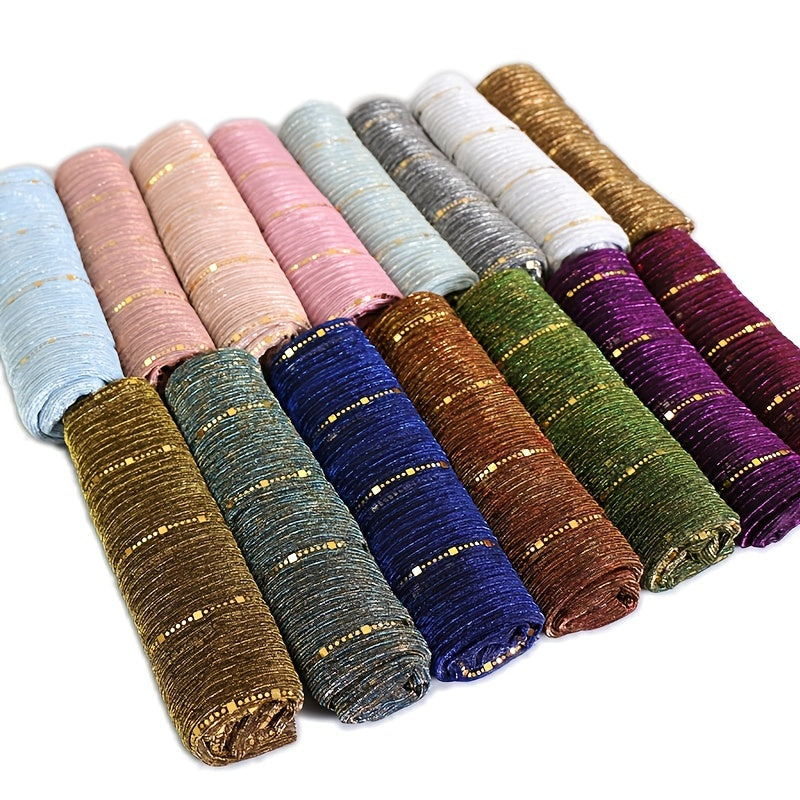 Women Solid Color Scarf Thin Breathable Shawl Lightweight Sparkling Metallic Wrap