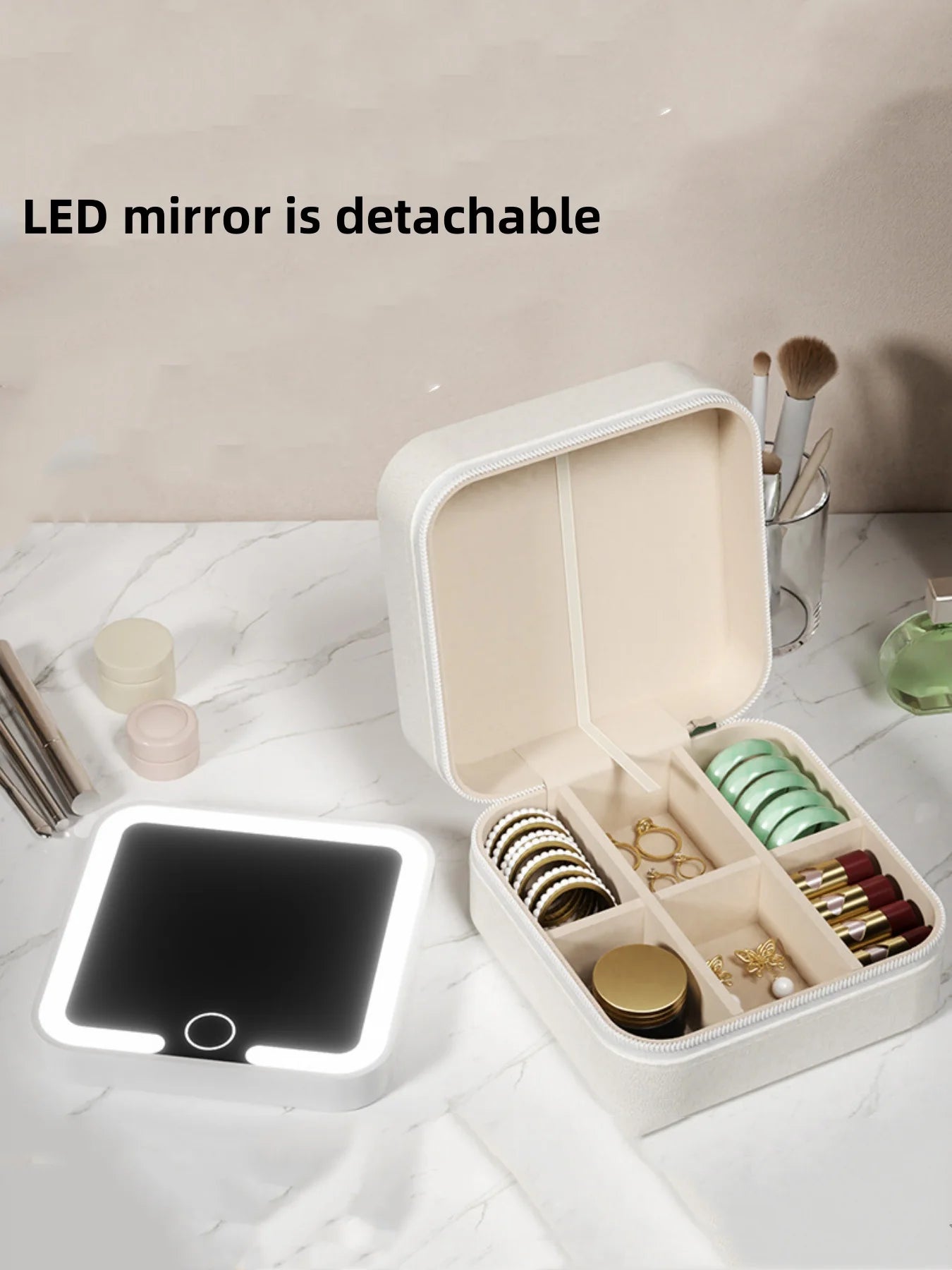 1 Stylish Women's Makeup Bag and Jewelry Box with Detachable Led Lights, Mini Cute Girly Jewelry Box, Suitable for Storing and Organizing Necklaces, Earrings, Rings, Wedding Favors, and a Great Gift for Valentine's Day to Giv