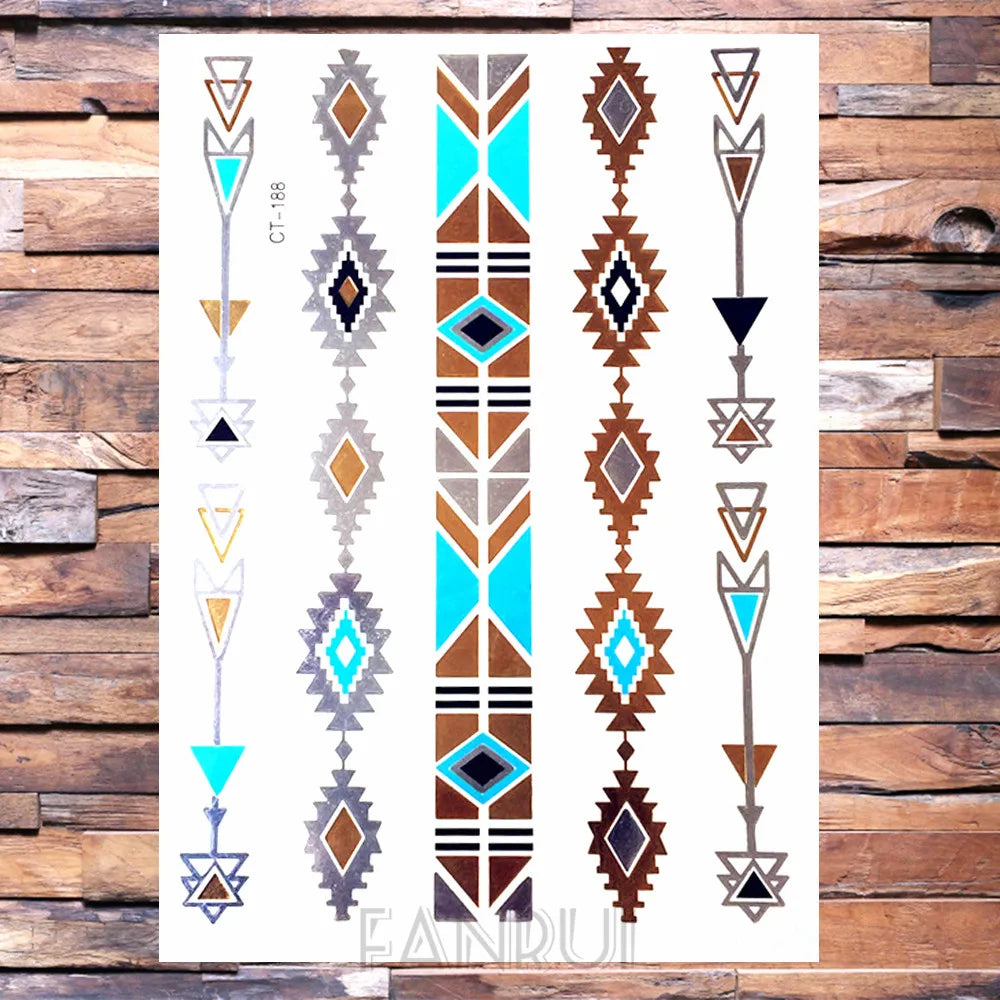 Sexy Sun Moon Star Temporary Tattoo Women Party Body Arm Art Fake Flash Tatoos Gold Metallic Tattoo Stickers Girl Bracelet Wrist