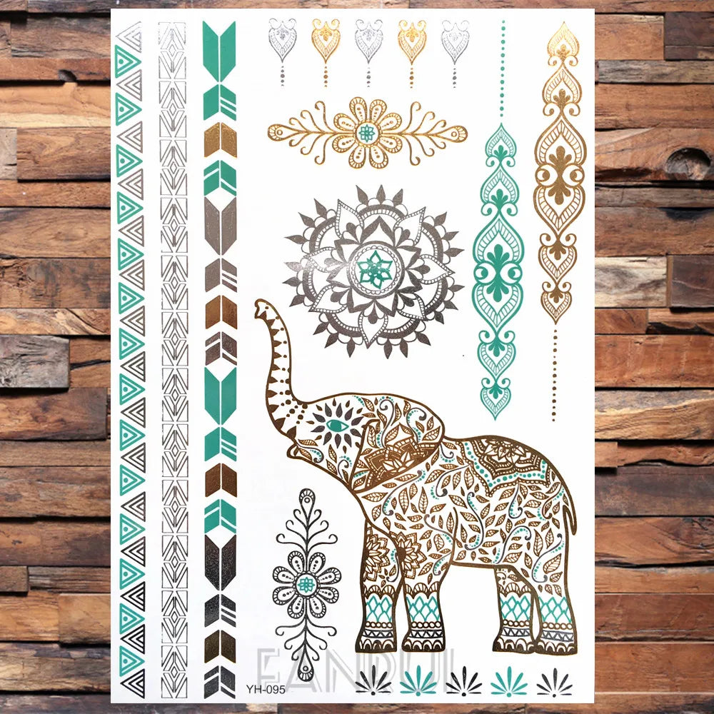 Sexy Sun Moon Star Temporary Tattoo Women Party Body Arm Art Fake Flash Tatoos Gold Metallic Tattoo Stickers Girl Bracelet Wrist