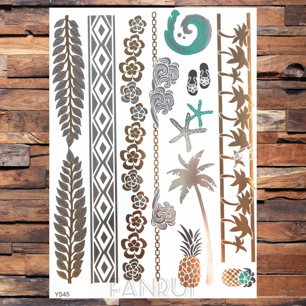 Sexy Sun Moon Star Temporary Tattoo Women Party Body Arm Art Fake Flash Tatoos Gold Metallic Tattoo Stickers Girl Bracelet Wrist