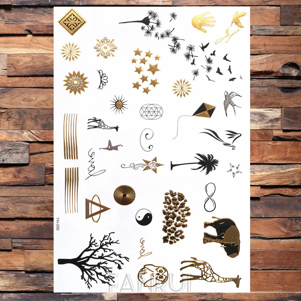 Sexy Sun Moon Star Temporary Tattoo Women Party Body Arm Art Fake Flash Tatoos Gold Metallic Tattoo Stickers Girl Bracelet Wrist