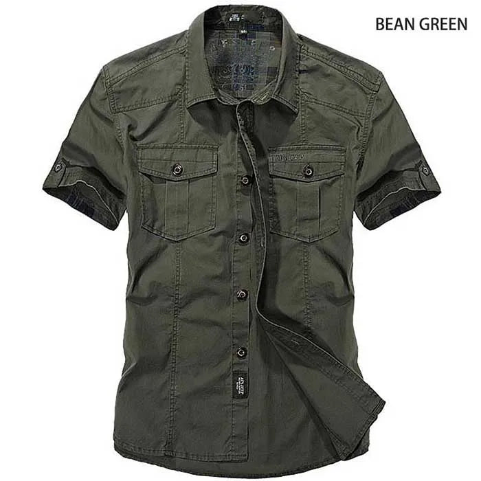 Fashion Cotton Casual Shirts Summer Men Plus Size Loose Baggy Shirts Short Sleeve Turn-down Collar Military Style Male Clothing