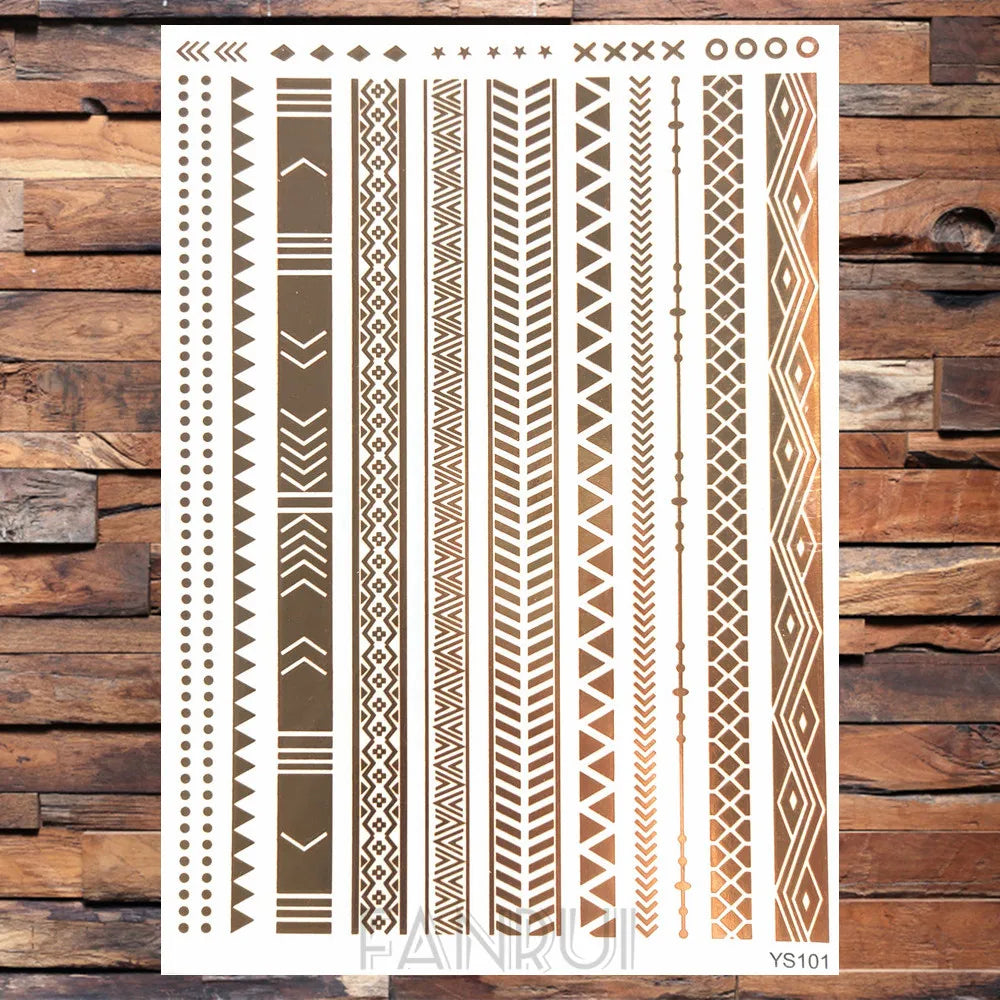 Sexy Sun Moon Star Temporary Tattoo Women Party Body Arm Art Fake Flash Tatoos Gold Metallic Tattoo Stickers Girl Bracelet Wrist