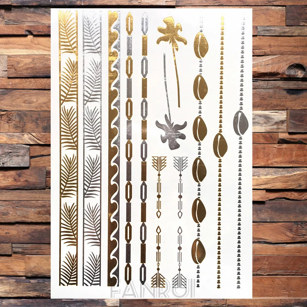 Sexy Sun Moon Star Temporary Tattoo Women Party Body Arm Art Fake Flash Tatoos Gold Metallic Tattoo Stickers Girl Bracelet Wrist