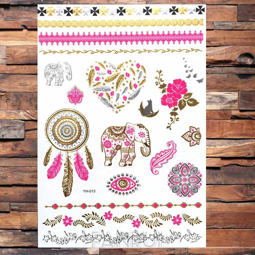 Sexy Sun Moon Star Temporary Tattoo Women Party Body Arm Art Fake Flash Tatoos Gold Metallic Tattoo Stickers Girl Bracelet Wrist