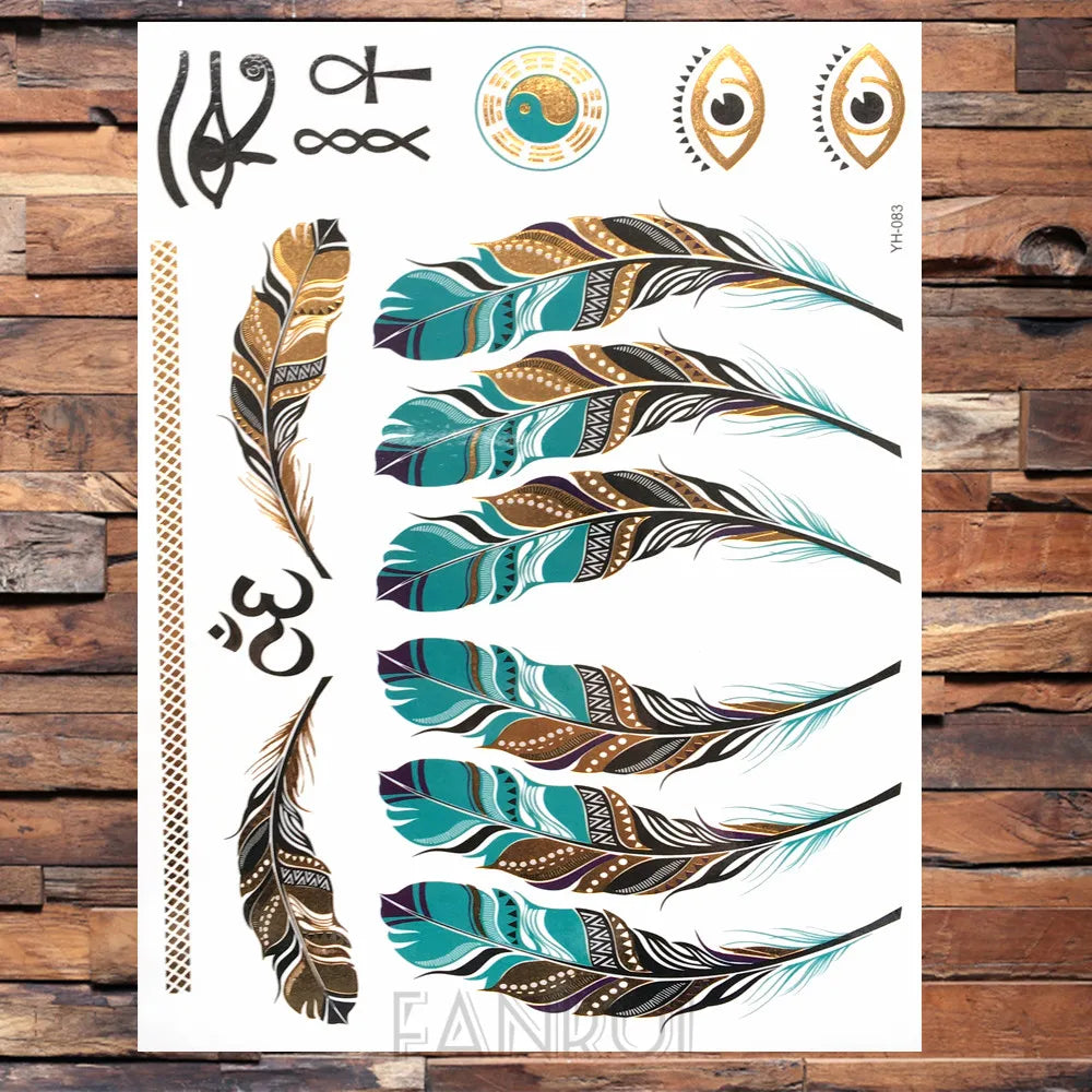 Sexy Sun Moon Star Temporary Tattoo Women Party Body Arm Art Fake Flash Tatoos Gold Metallic Tattoo Stickers Girl Bracelet Wrist