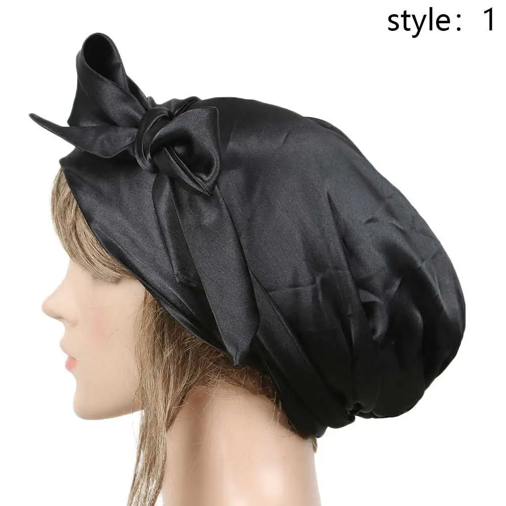 Women Fashion Sleeping Bonnet Cap Soft Pure Silk Sleep Hats Hair Care Wrap Female Night Cap 10 kinds of color