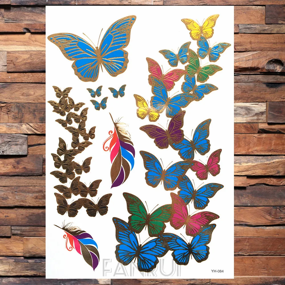 Sexy Sun Moon Star Temporary Tattoo Women Party Body Arm Art Fake Flash Tatoos Gold Metallic Tattoo Stickers Girl Bracelet Wrist