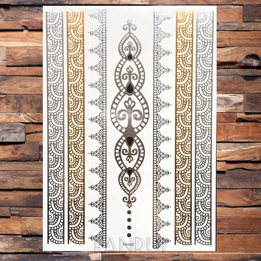 Sexy Sun Moon Star Temporary Tattoo Women Party Body Arm Art Fake Flash Tatoos Gold Metallic Tattoo Stickers Girl Bracelet Wrist