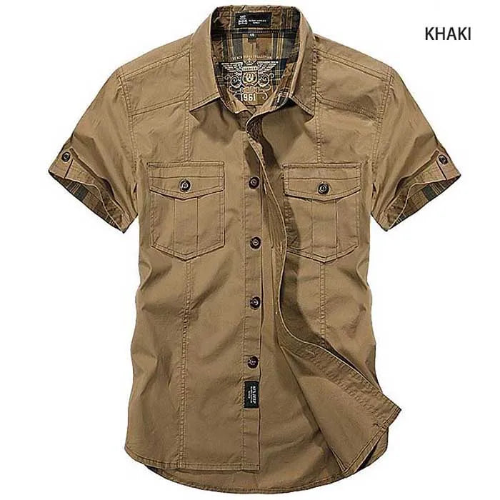 Fashion Cotton Casual Shirts Summer Men Plus Size Loose Baggy Shirts Short Sleeve Turn-down Collar Military Style Male Clothing