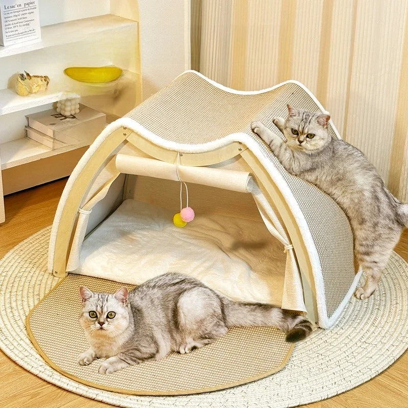Warmth Enclosed Wooden Scratching Board Large Villa Sle House for All Seasons Indoor Pet elter Tent Dog Bed