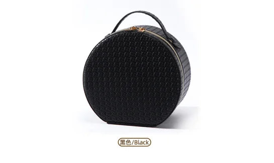 Waterproof Round Vanity Case with LED Light Mirror - Large Capacity, Portable Cosmetic Organizer Bag for Business Trips & Travel