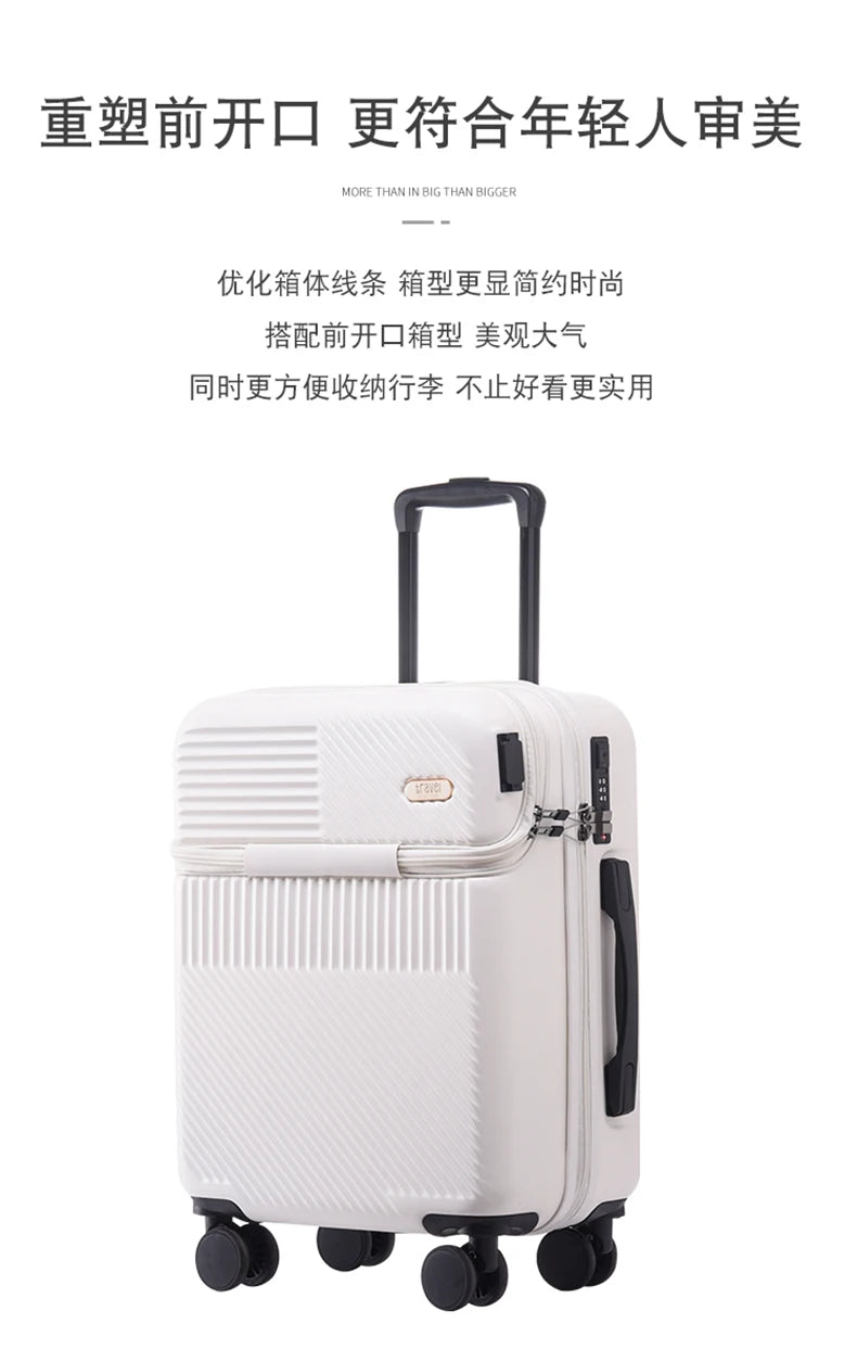 New front opening boarding suitcase men women 20/24/26 inch lightweight trolley travel luggage fashion USB charging luggage