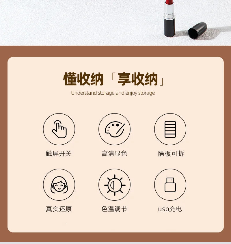 Waterproof Round Vanity Case with LED Light Mirror - Large Capacity, Portable Cosmetic Organizer Bag for Business Trips & Travel