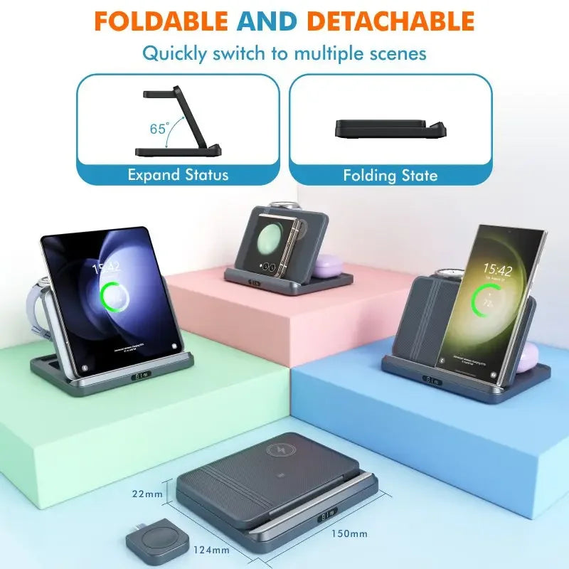 3 in 1 Wireless Charger Stand For Samsung Z Fold Zflip5 S24 S23 Ultra Galaxy Watch 6 5 Buds2 Foldable Fast Charging Dock Station