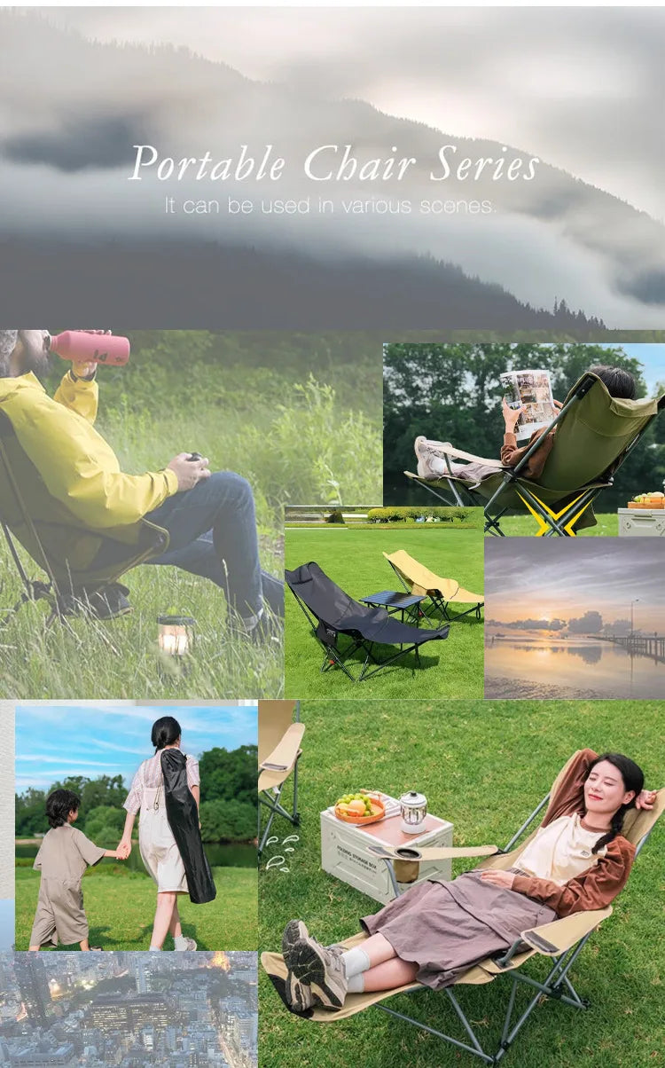 Portable Folding Chair Folding Recliner Curved Headrest Comfort Experience Easy Storage Lunch Foldable Recliner With Leg Rests