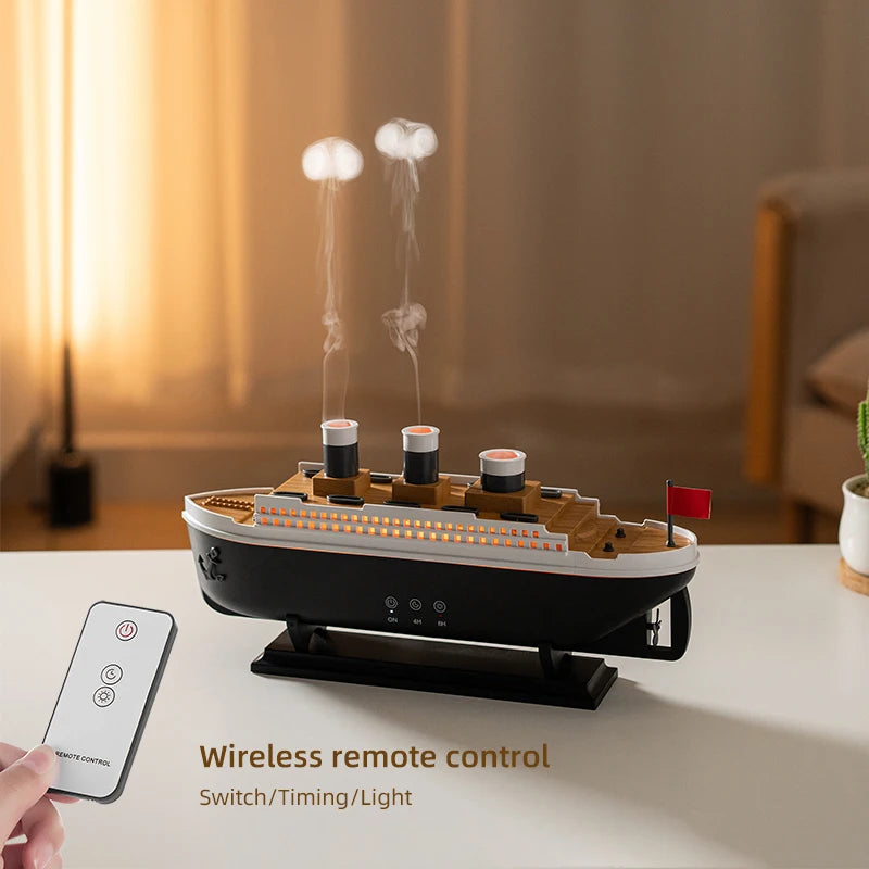 250ml Titanic Ship Model Decoration Air Humidifier Essential Oil Diffuser Jellyfish Smoke Ring Spray Aroma Diffuser For Home
