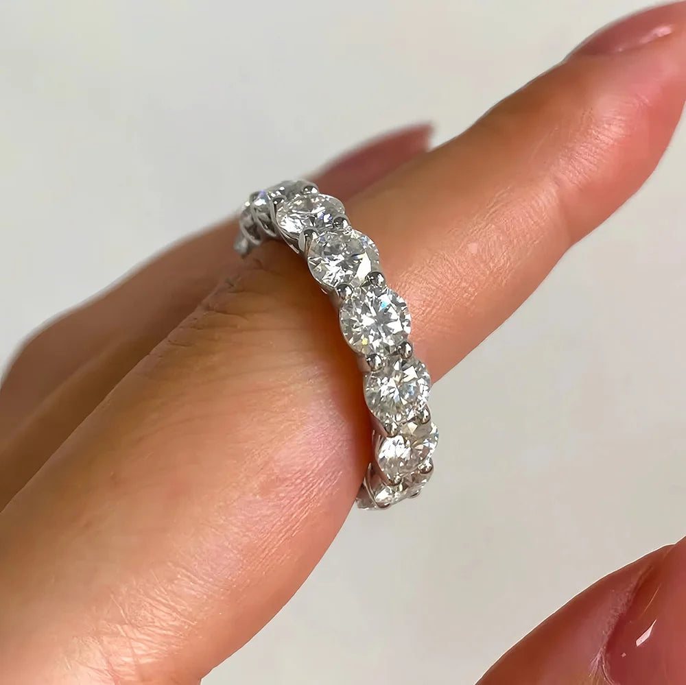 FEOBUR 7ct 5mm D Color Moissanite Ring with Certificate Women S925 Sterling Silver Full Diamond Wedding Eternity Band Jewelry