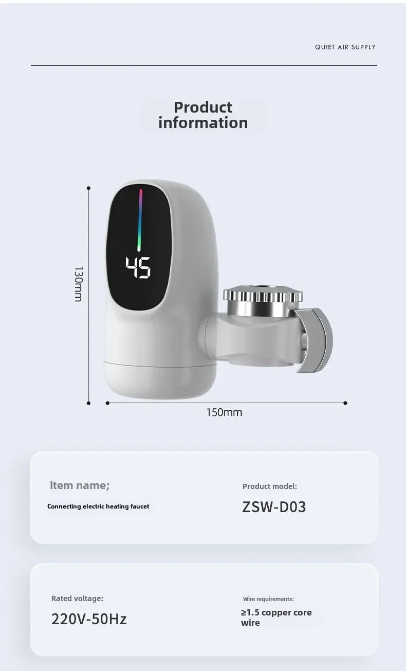 3000W Instant Hot Water Heater Faucet Electric Tankless for Kitchen Fast Heating Tap with Temperature Display