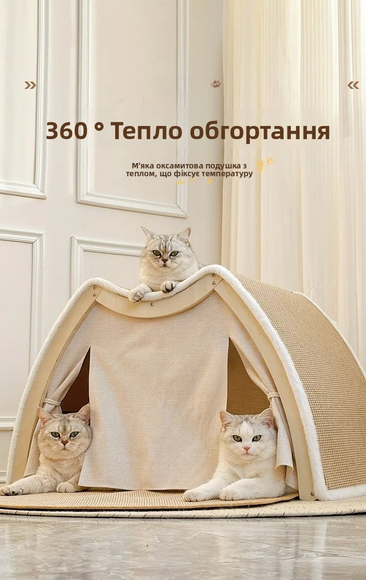 Warmth Enclosed Wooden Scratching Board Large Villa Sle House for All Seasons Indoor Pet elter Tent Dog Bed