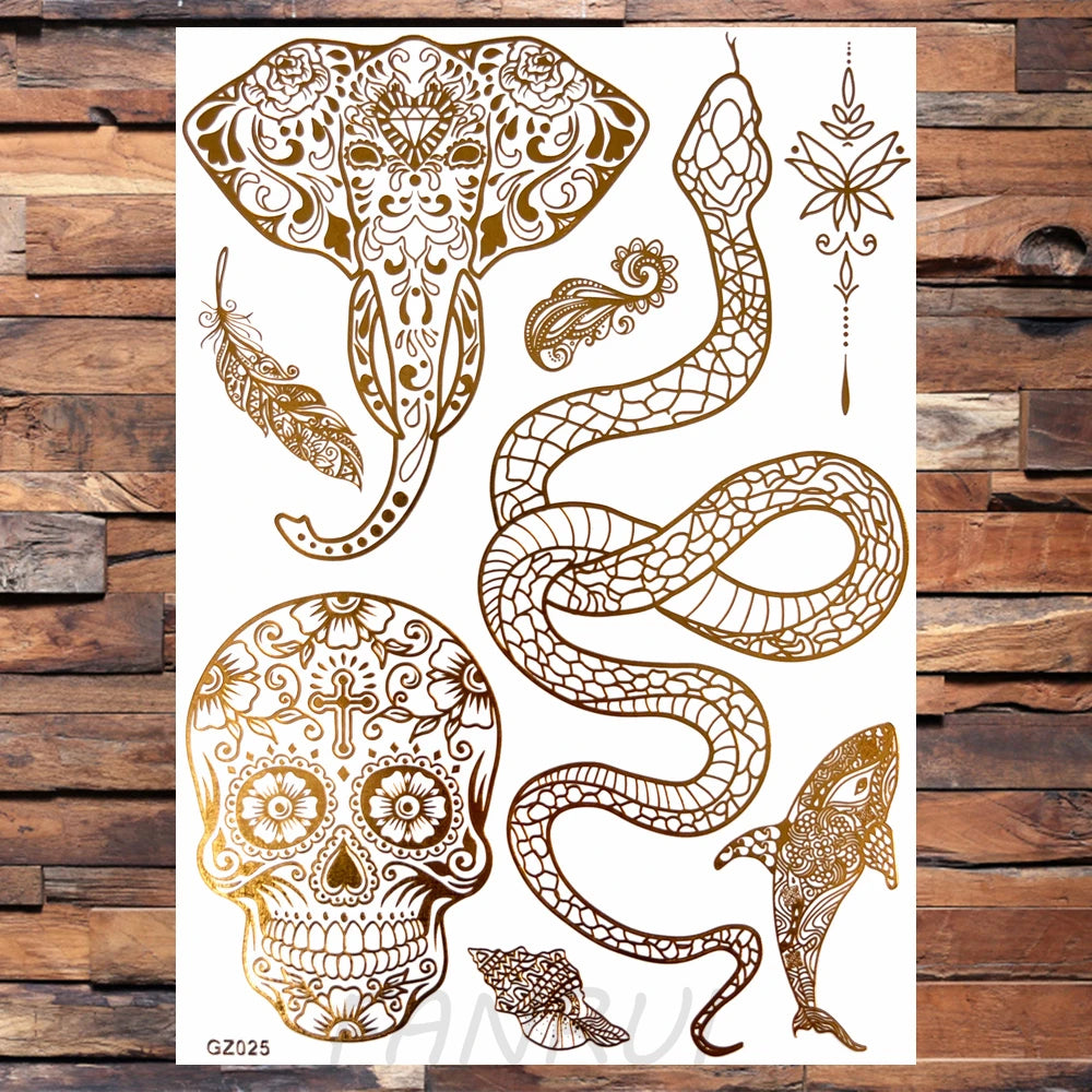 Sexy Sun Moon Star Temporary Tattoo Women Party Body Arm Art Fake Flash Tatoos Gold Metallic Tattoo Stickers Girl Bracelet Wrist