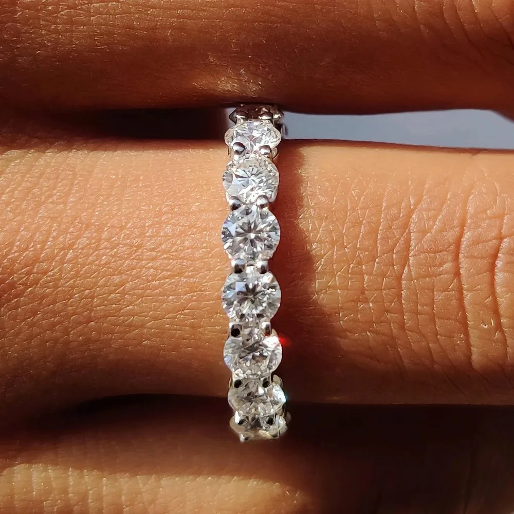 FEOBUR 7ct 5mm D Color Moissanite Ring with Certificate Women S925 Sterling Silver Full Diamond Wedding Eternity Band Jewelry