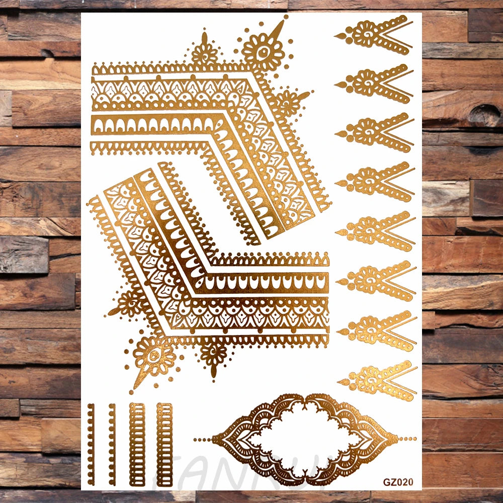 Sexy Sun Moon Star Temporary Tattoo Women Party Body Arm Art Fake Flash Tatoos Gold Metallic Tattoo Stickers Girl Bracelet Wrist