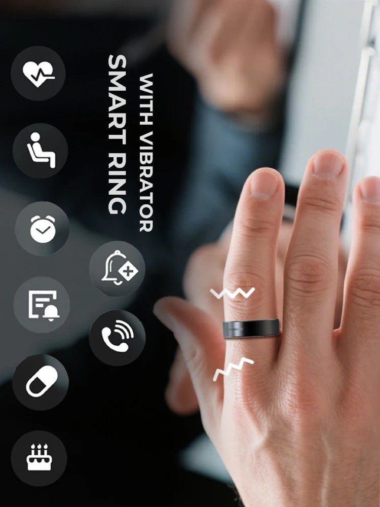 Ceramic Smart Ring with Vibrate Alerts Calls Alarm Notification Vibration, Health and Sleep Monitor 5ATM Waterproof Ring for Men