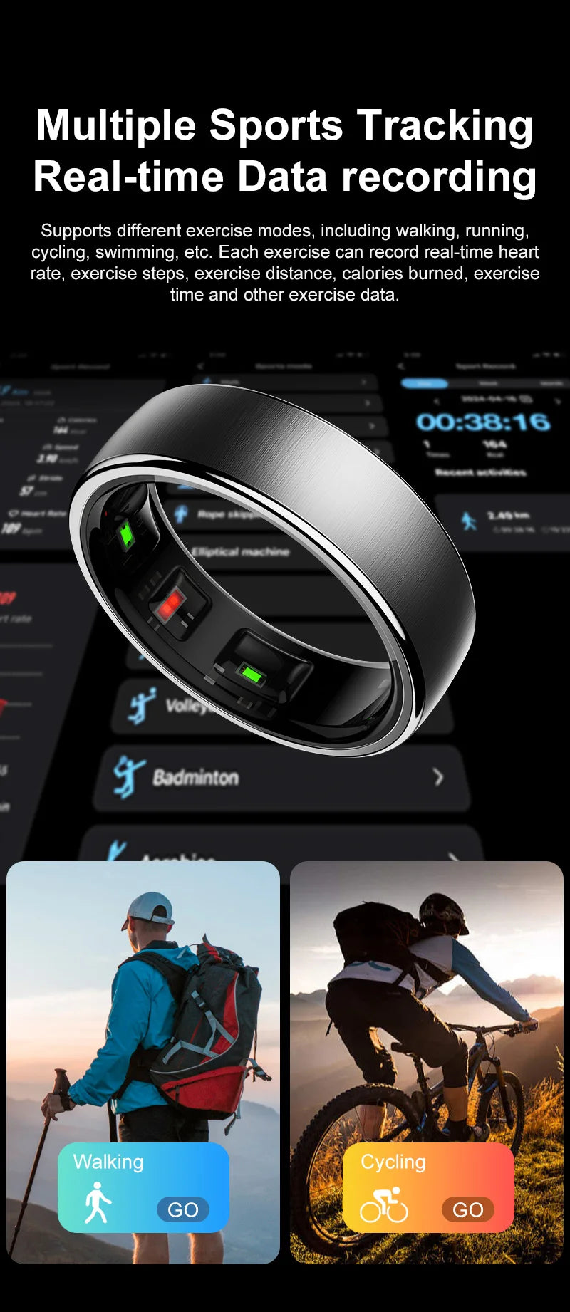 Uhoofit R10 Smart Ring with Charging Case Men Women Health Heart Rate Sleep Monitor IP68 & 5ATM Waterproof Multi-sport Mode