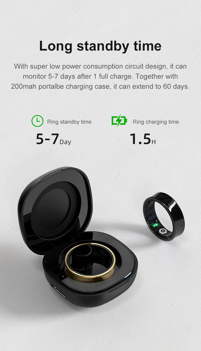 R09 Smart Ring Men Women with Charging Case,Heart Rate Blood Oxygen,Skin Temperature Monitor,5ATM Waterproof For Android iOS