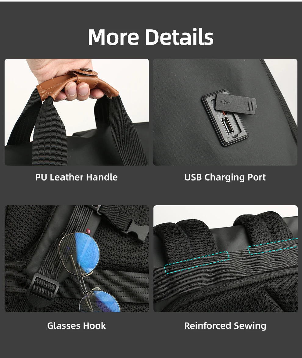 Heroic Knight Travel Men Backpack Multifunction Expandable Laptop Bag USB Port Outdoor Waterproof Hiking Pack For Male Anti-thef