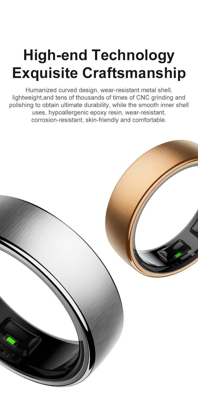 Uhoofit R10 Smart Ring with Charging Case Men Women Health Heart Rate Sleep Monitor IP68 & 5ATM Waterproof Multi-sport Mode