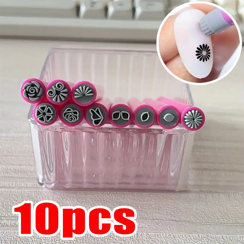 4/6/10Pcs Set Nail Art Stamp Pen DIY Floral Butterfly Nail Graffiti Nail Dotting Tools Polishing Painting Drawing Manicure Tools