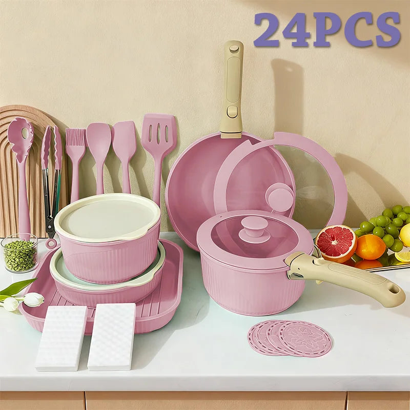 Pots and Pans Set, Nonstick Cookware Set Detachable Handle, Induction Kitchen Cookware Sets , RV Cookware Set, Oven Safe