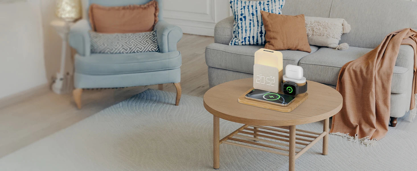 7-in-1 MagSafe Alarm Clock Charger-Wireless Station for iPhone 12-16/Samsung/Xiaomi/Huawei/Apple Watch/AirPods with Night Light