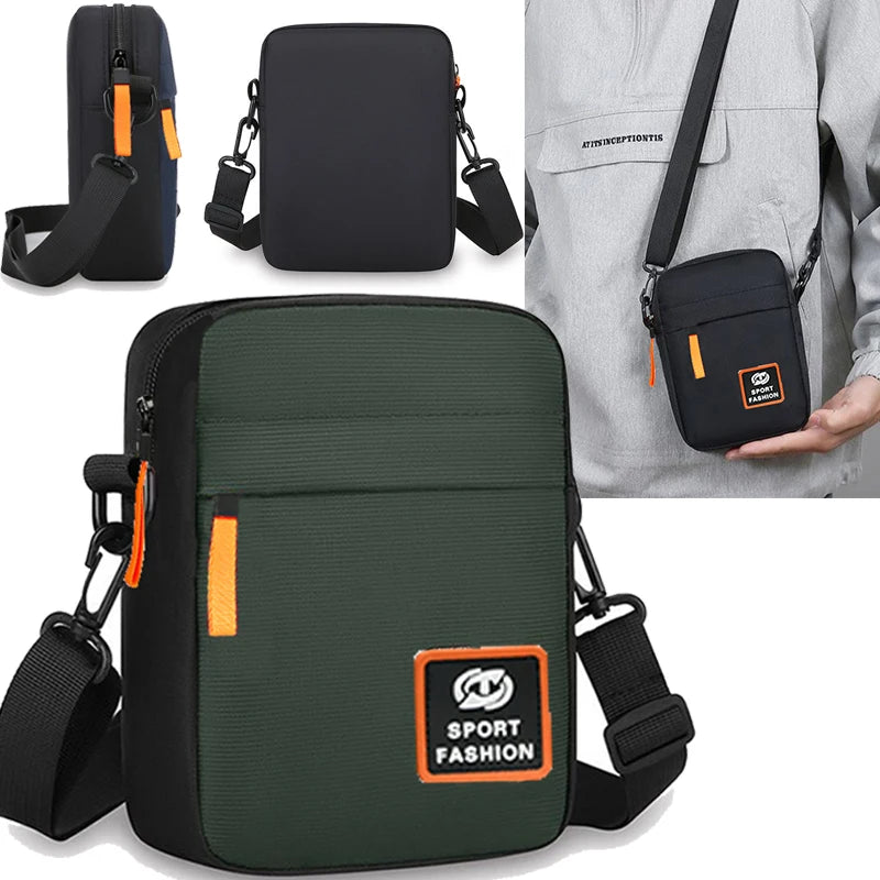 Men's single-shoulder cross-body bag with multi-layer zippers, trendy color contrast, and casual messenger style bag
