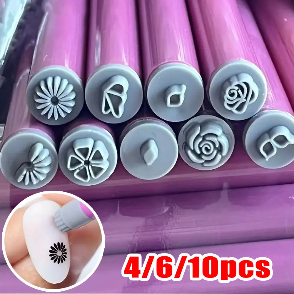 4/6/10Pcs Set Nail Art Stamp Pen DIY Floral Butterfly Nail Graffiti Nail Dotting Tools Polishing Painting Drawing Manicure Tools
